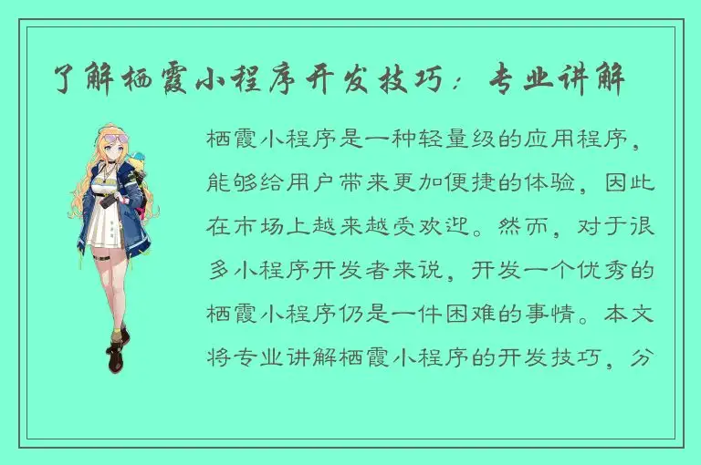 了解栖霞小程序开发技巧：专业讲解