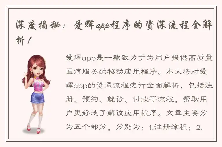 深度揭秘：爱辉app程序的资深流程全解析！