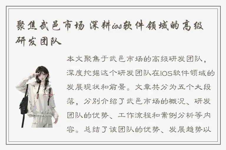 聚焦武邑市场 深耕ios软件领域的高级研发团队