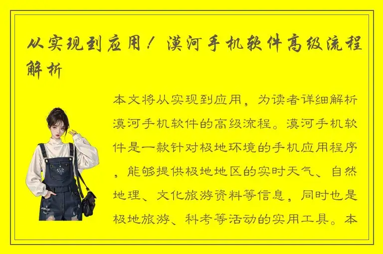 从实现到应用！漠河手机软件高级流程解析
