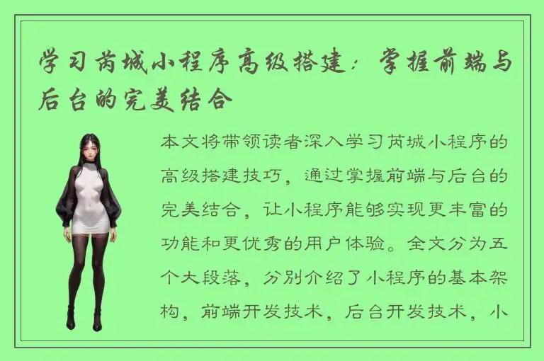 学习芮城小程序高级搭建：掌握前端与后台的完美结合