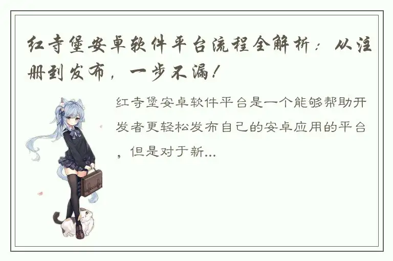 红寺堡安卓软件平台流程全解析：从注册到发布，一步不漏！