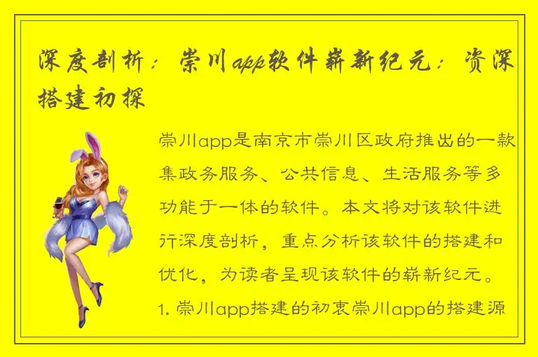 深度剖析：崇川app软件崭新纪元：资深搭建初探