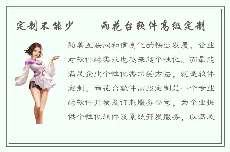 定制不能少　　雨花台软件高级定制