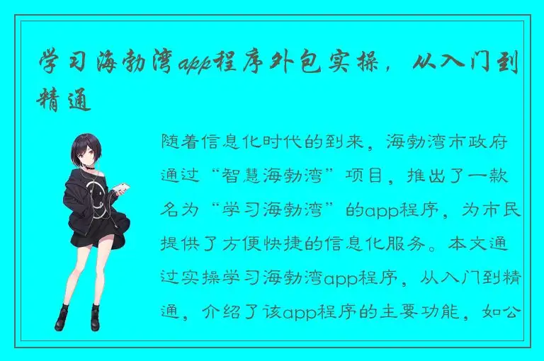 学习海勃湾app程序外包实操，从入门到精通