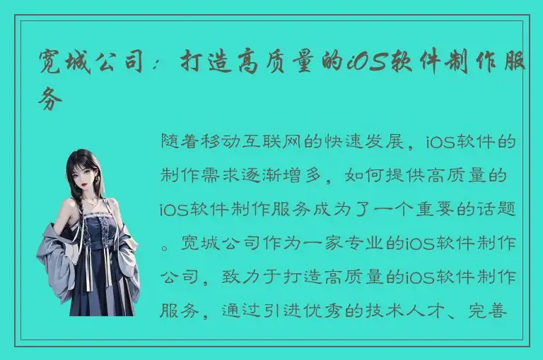 宽城公司：打造高质量的iOS软件制作服务