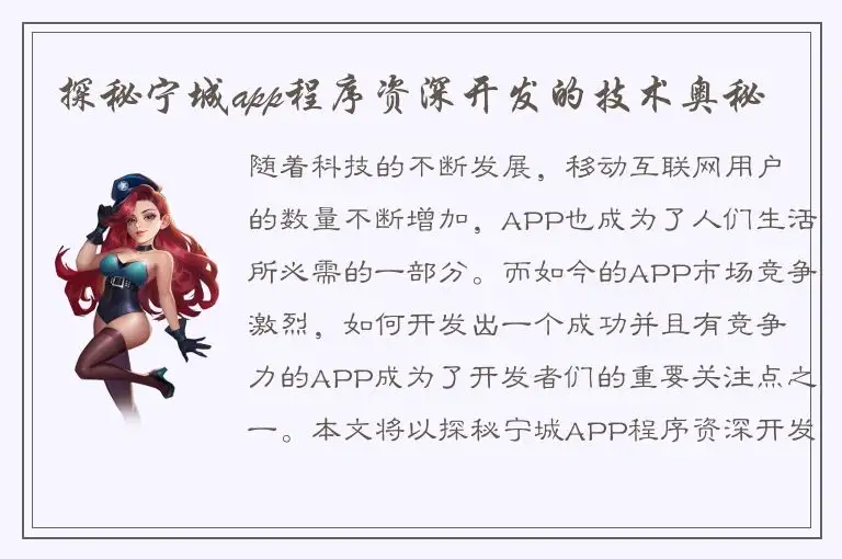 探秘宁城app程序资深开发的技术奥秘