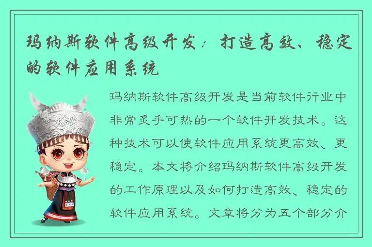 玛纳斯软件高级开发：打造高效、稳定的软件应用系统
