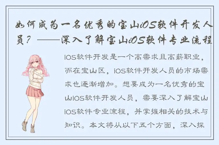 如何成为一名优秀的宝山iOS软件开发人员？——深入了解宝山iOS软件专业流程