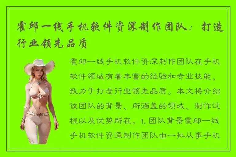 霍邱一线手机软件资深制作团队：打造行业领先品质