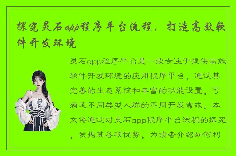 探究灵石app程序平台流程，打造高效软件开发环境