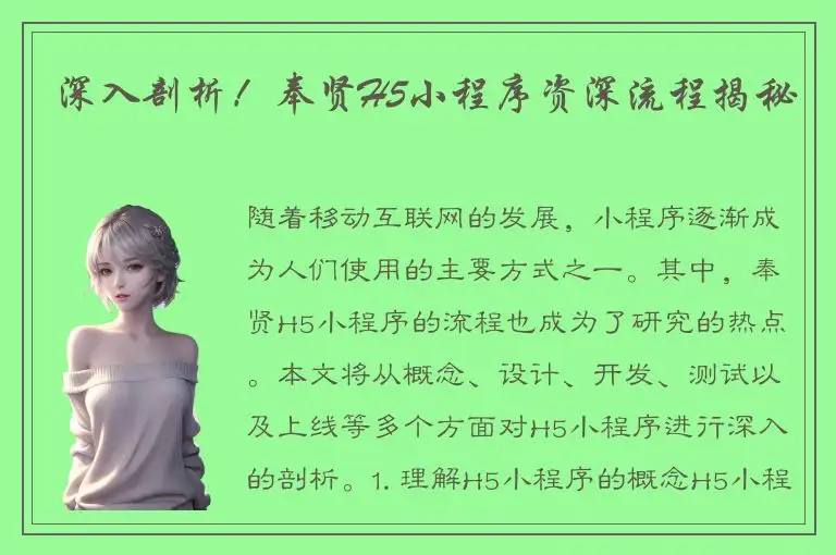 深入剖析！奉贤H5小程序资深流程揭秘