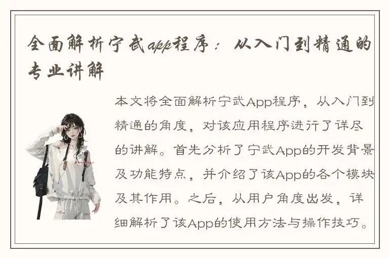 全面解析宁武app程序：从入门到精通的专业讲解