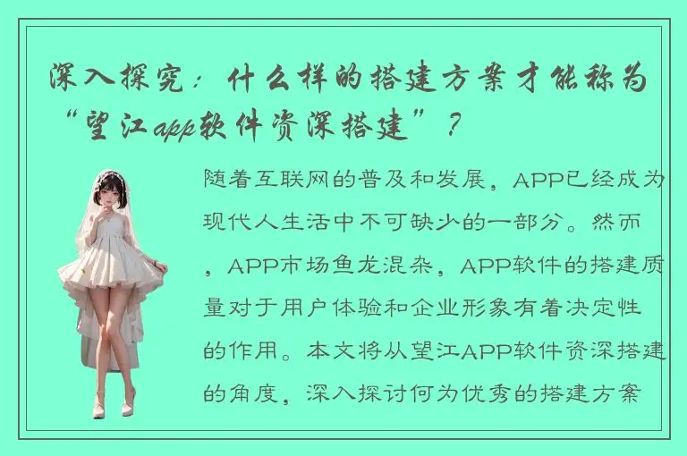 深入探究：什么样的搭建方案才能称为“望江app软件资深搭建”？