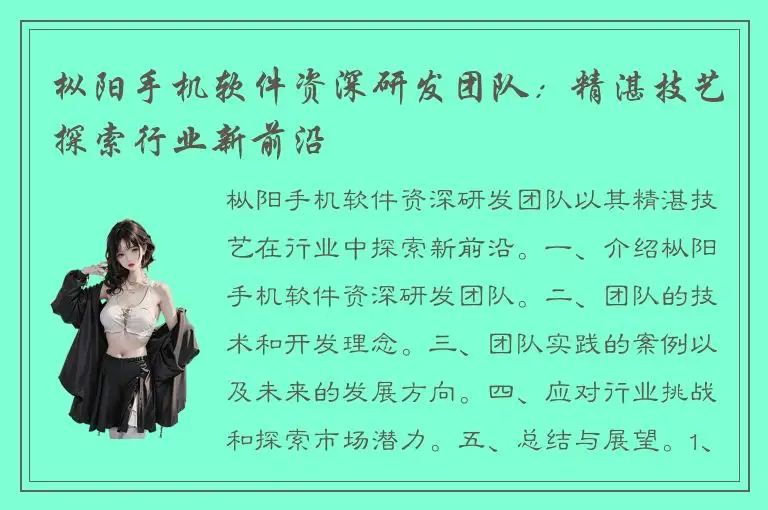 枞阳手机软件资深研发团队：精湛技艺探索行业新前沿