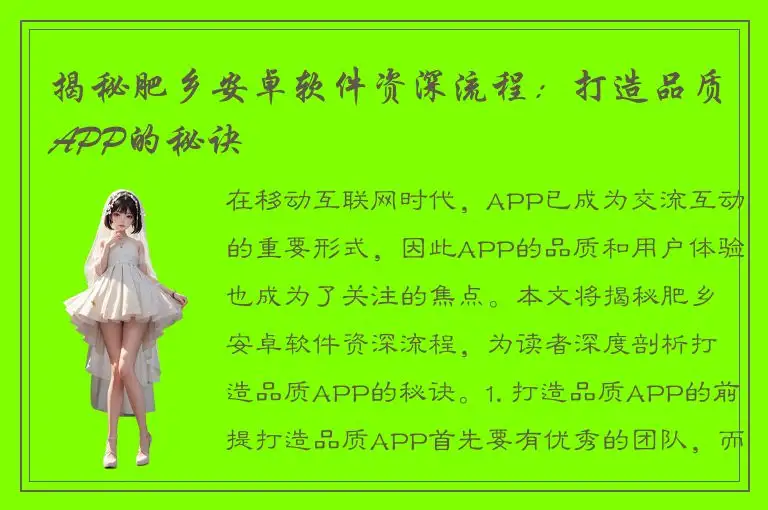 揭秘肥乡安卓软件资深流程：打造品质APP的秘诀