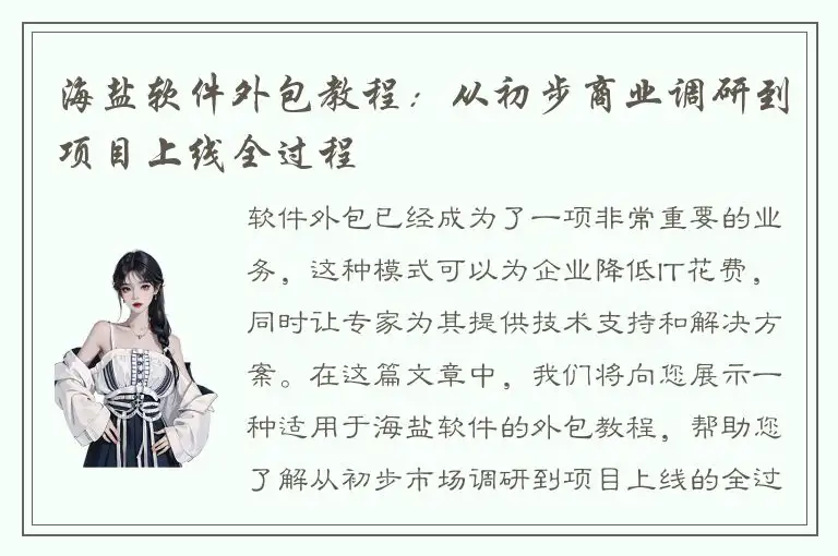 海盐软件外包教程：从初步商业调研到项目上线全过程