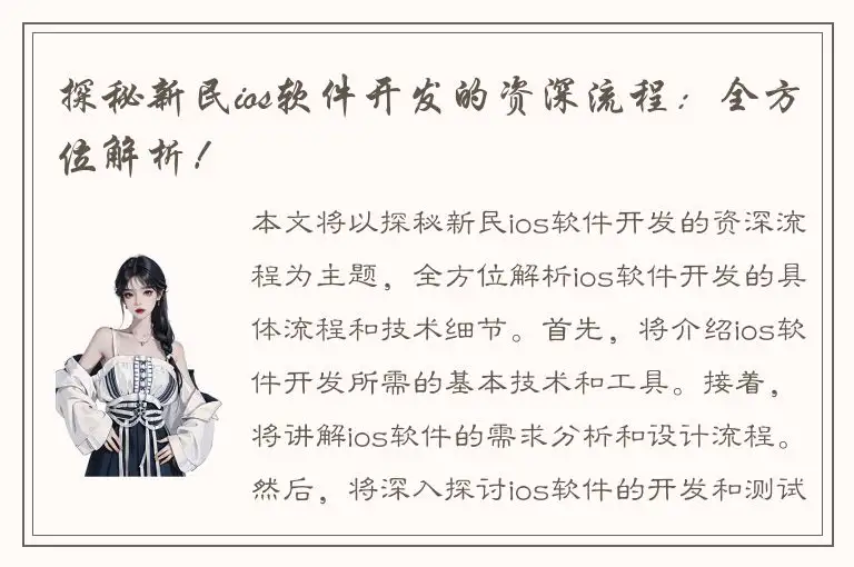 探秘新民ios软件开发的资深流程：全方位解析！