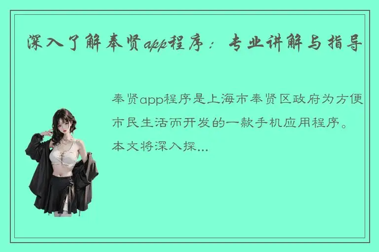 深入了解奉贤app程序：专业讲解与指导