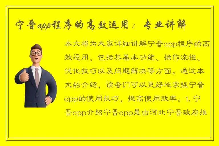宁晋app程序的高效运用：专业讲解