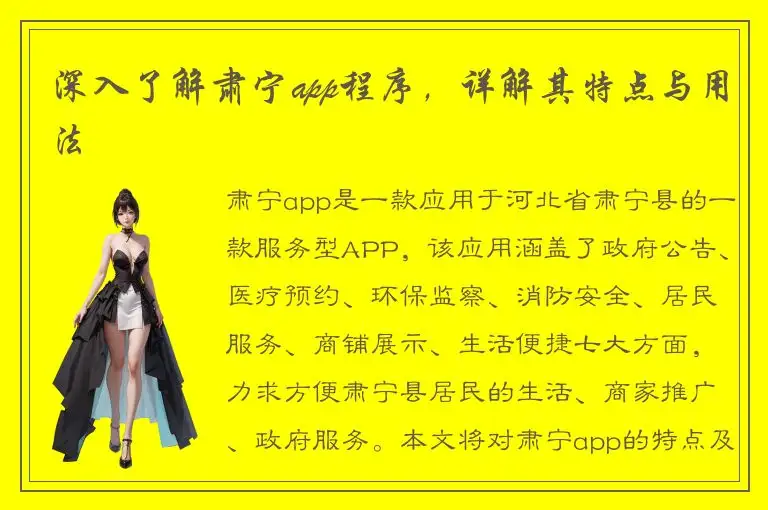 深入了解肃宁app程序，详解其特点与用法