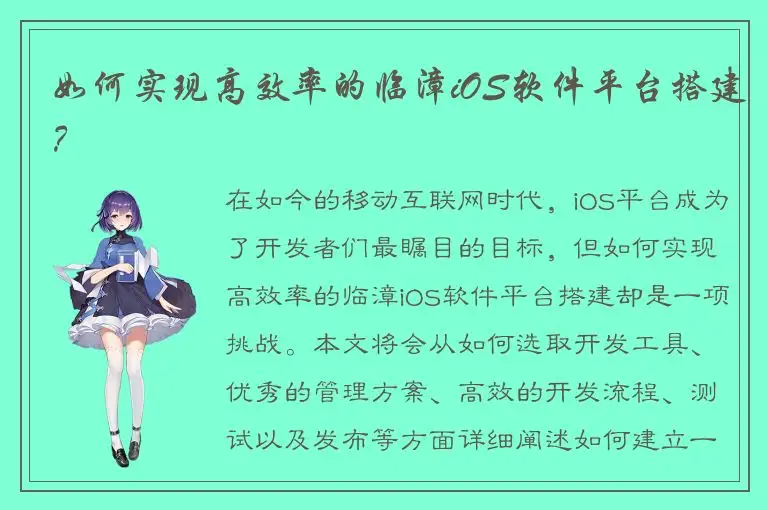 如何实现高效率的临漳iOS软件平台搭建？