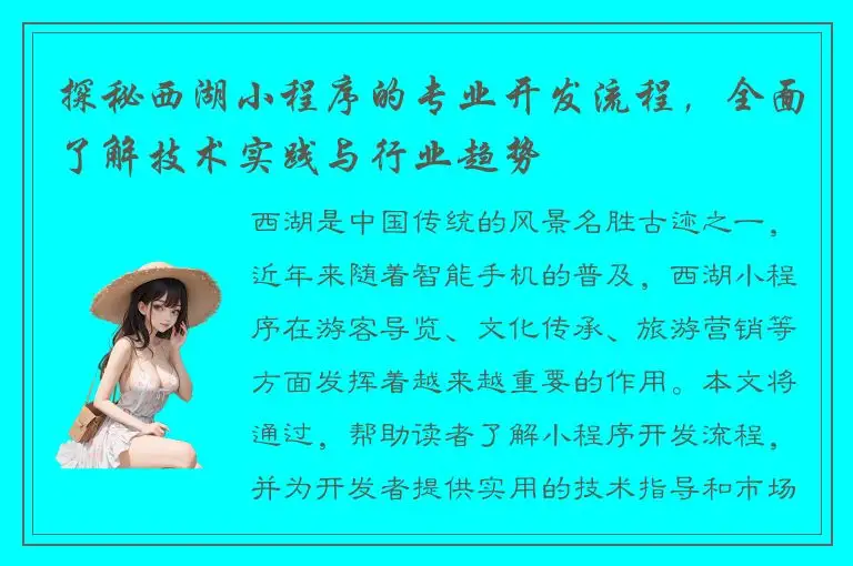 探秘西湖小程序的专业开发流程，全面了解技术实践与行业趋势