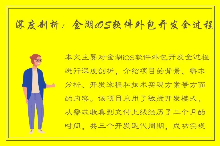 深度剖析：金湖iOS软件外包开发全过程