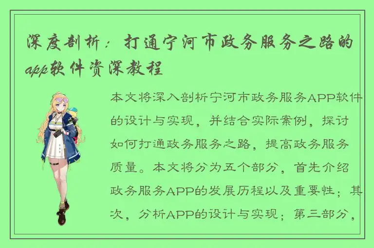 深度剖析：打通宁河市政务服务之路的app软件资深教程