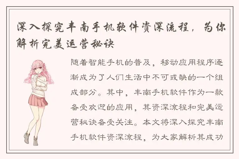 深入探究丰南手机软件资深流程，为你解析完美运营秘诀