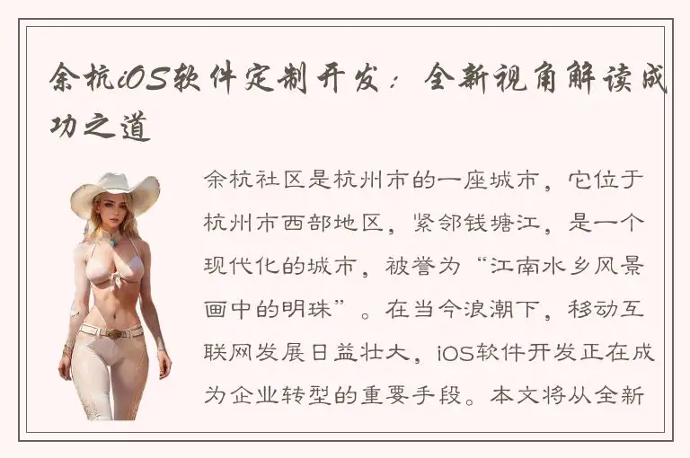 余杭iOS软件定制开发：全新视角解读成功之道