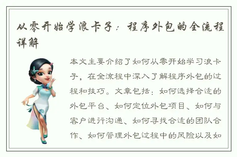从零开始学浪卡子：程序外包的全流程详解