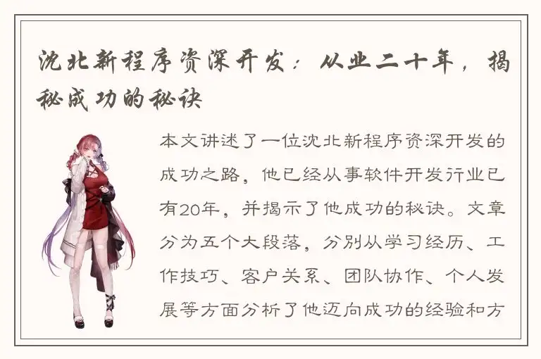 沈北新程序资深开发：从业二十年，揭秘成功的秘诀