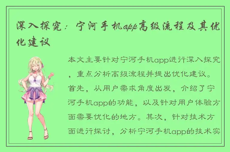 深入探究：宁河手机app高级流程及其优化建议