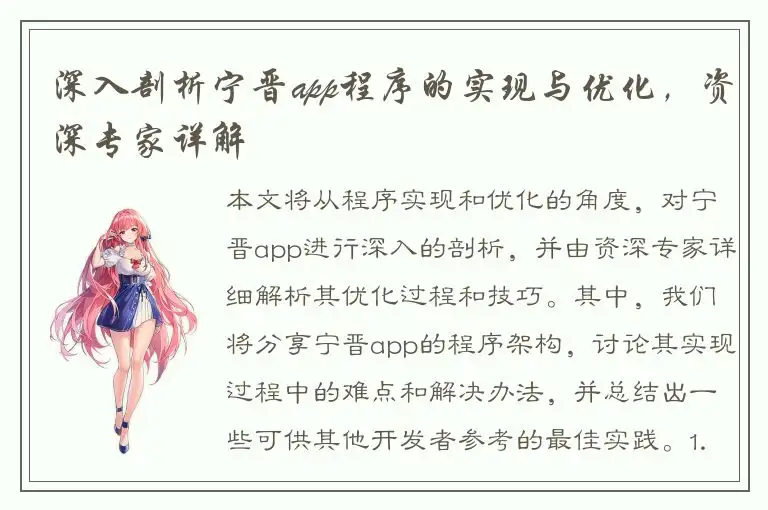 深入剖析宁晋app程序的实现与优化，资深专家详解