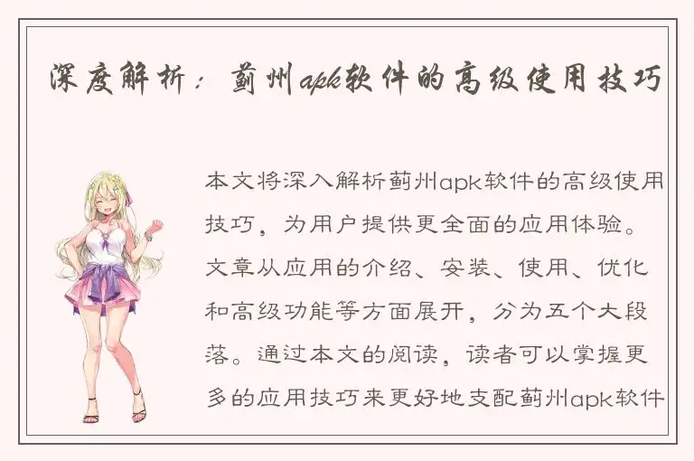 深度解析：蓟州apk软件的高级使用技巧