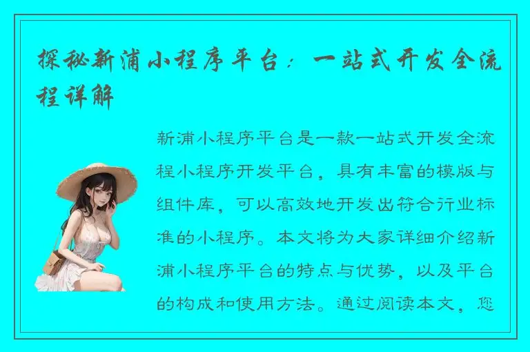探秘新浦小程序平台：一站式开发全流程详解
