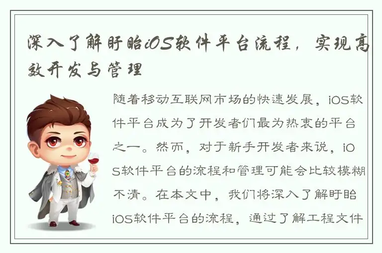 深入了解盱眙iOS软件平台流程，实现高效开发与管理