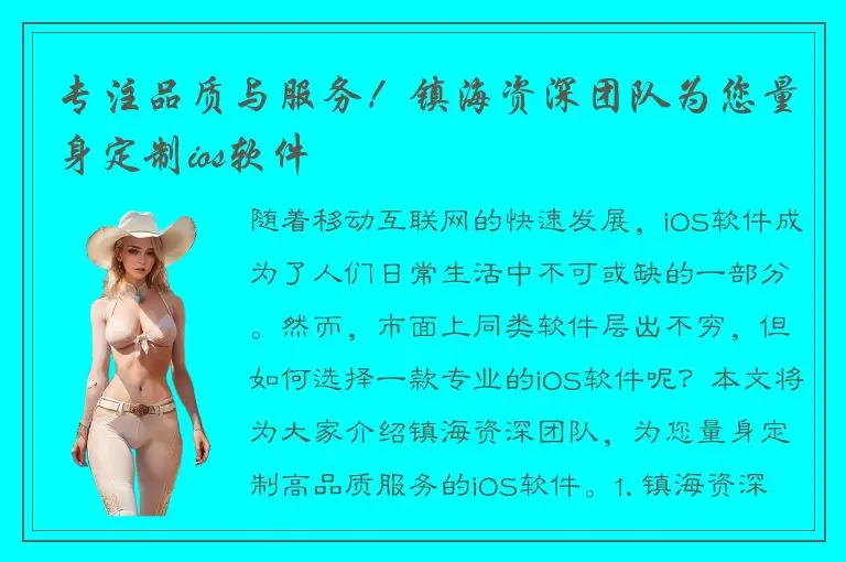 专注品质与服务！镇海资深团队为您量身定制ios软件