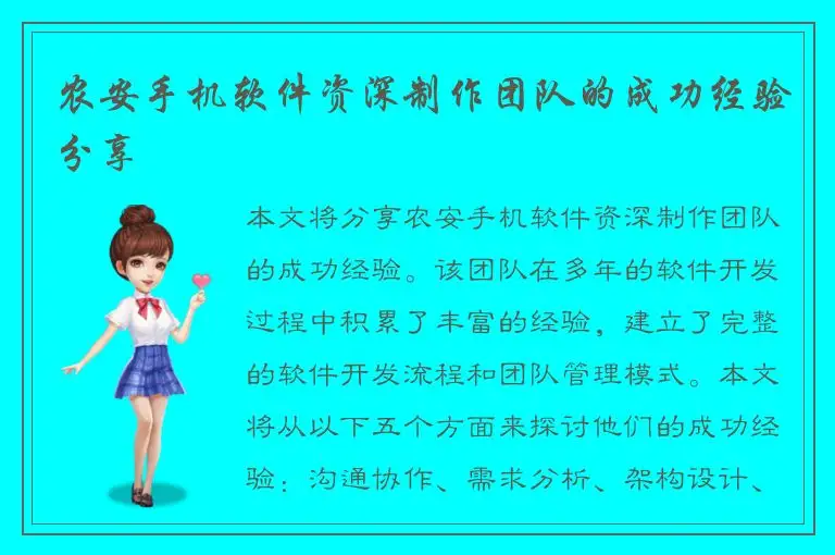 农安手机软件资深制作团队的成功经验分享