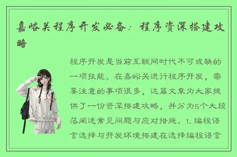 嘉峪关程序开发必备：程序资深搭建攻略