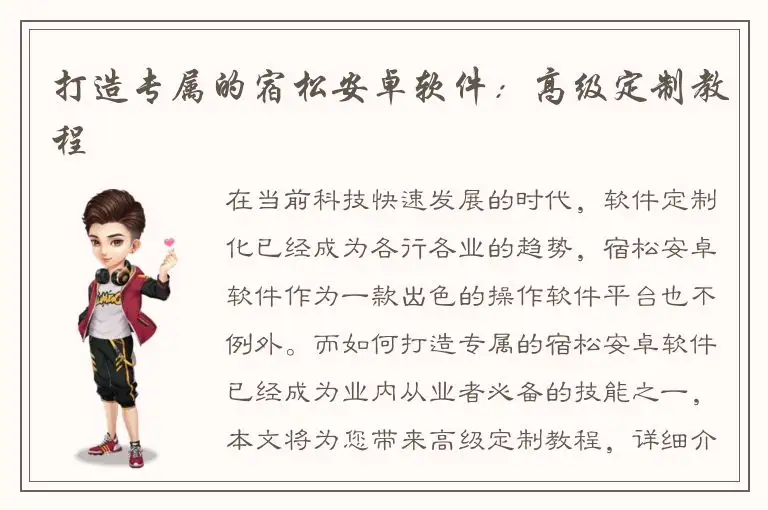 打造专属的宿松安卓软件：高级定制教程
