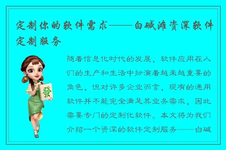 定制你的软件需求——白碱滩资深软件定制服务