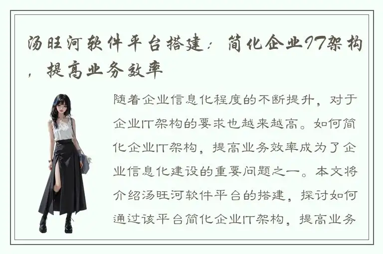 汤旺河软件平台搭建：简化企业IT架构，提高业务效率