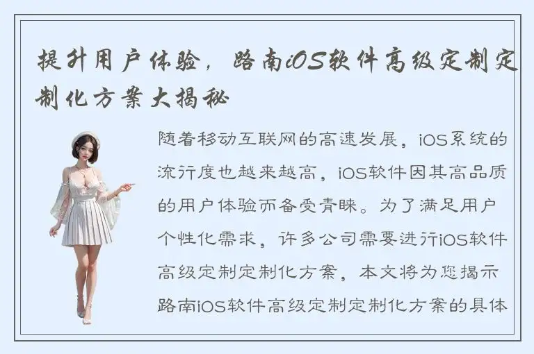 提升用户体验，路南iOS软件高级定制定制化方案大揭秘