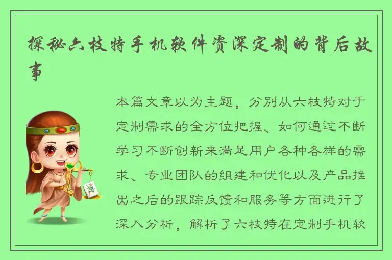 探秘六枝特手机软件资深定制的背后故事