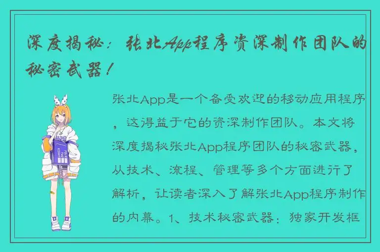 深度揭秘：张北App程序资深制作团队的秘密武器！