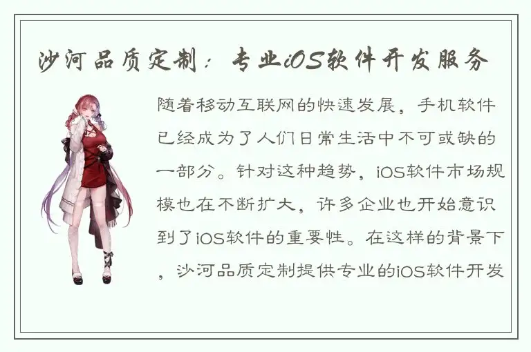 沙河品质定制：专业iOS软件开发服务