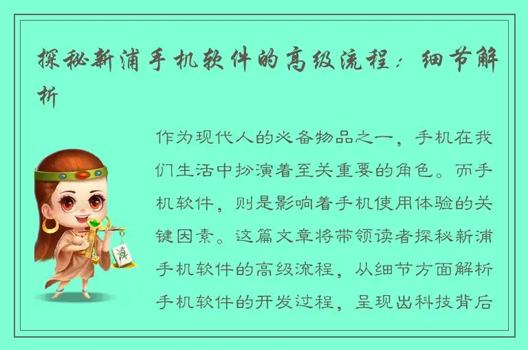 探秘新浦手机软件的高级流程：细节解析