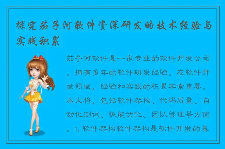 探究茄子河软件资深研发的技术经验与实践积累